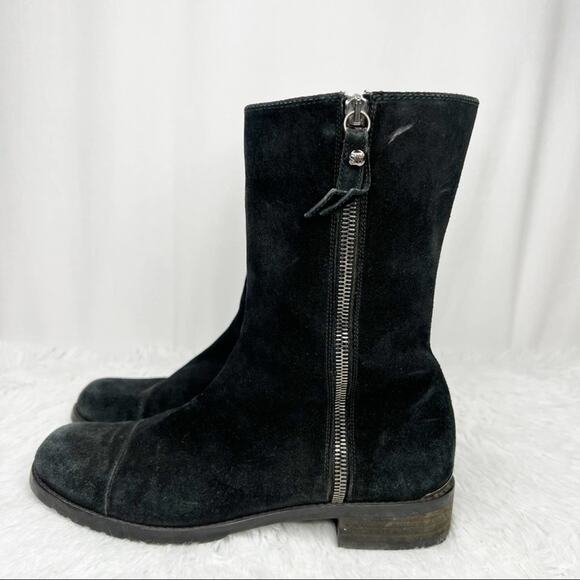 STUART WEITZMAN / Duluth black suede leopard fold over boots / 7.5 - Picture 6 of 9